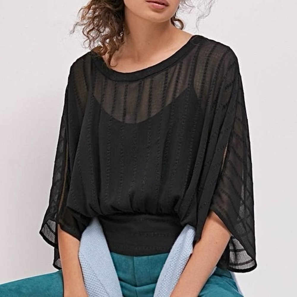 Anthropologie Maeve Camira sheer black dolman blouse top